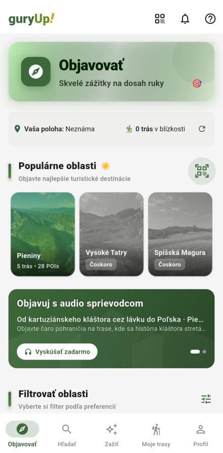 Obrazovka aplikácie guryUp!